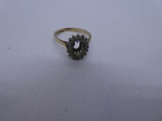 9ct yellow gold ring AF, No central stone, with diamond halo, marked 375, 2.0g approx