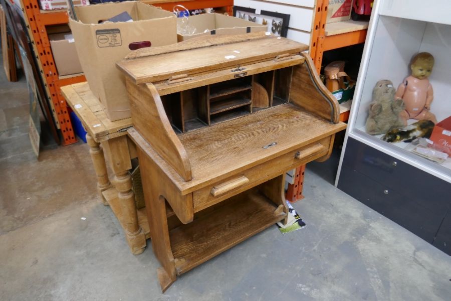 Vintage Oak roll top desk of small proportions