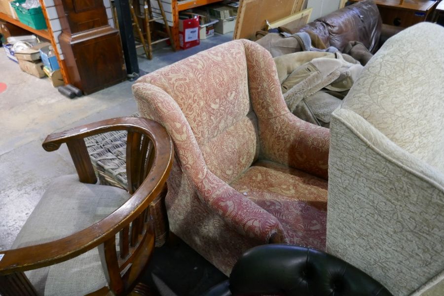 An antique armchair having carved legs and a later wing armchair - Image 3 of 4