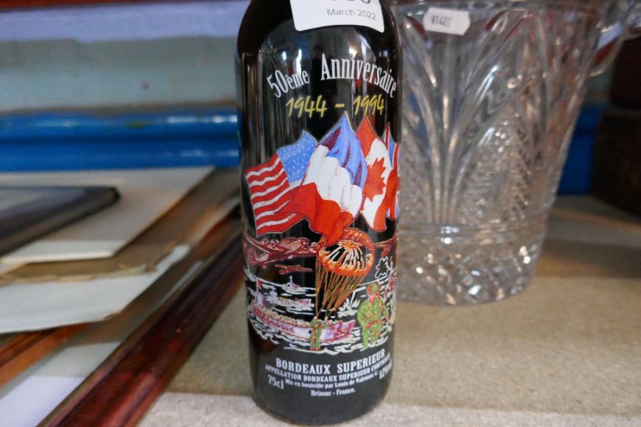 A commemorative bottle of Bordeaux celebrating the battle of Normandy 50th anniversary and a glass c - Image 2 of 3