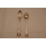 A pair of Georgian Silver heavy ornate serving spoons with King's pattern. Hallmarked London 1836 Ma