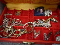 Jewellery box and contents to include silver St Christoper, heavy silver curblink necklace, silver m