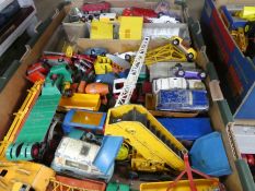 Tray of playworn diecast vehicles, to include Dinky and Corgi and some spare parts