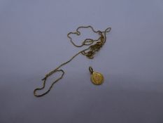 18ct yellow gold box chain, AF, marked 750, together with 18ct yellow gold charm with a ladies face,