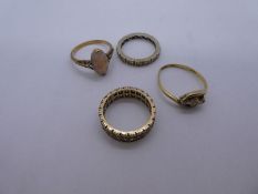 18ct yellow gold diamond set ring AF, two 9ct yellow gold rings one set opal and unmarked yellow met