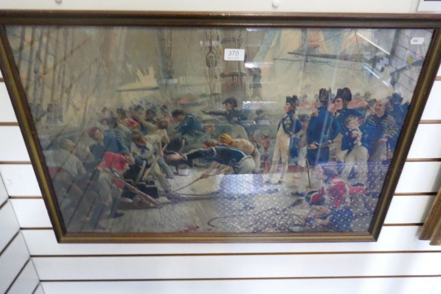 After W.H Overend a 19th century coloured print of Nelson on his flagship in the Battle of Trafalgar