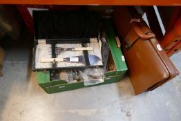 A box of silver plated cutlery and a gent's briefcase