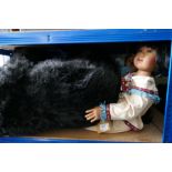 A large cuddly Grizzly Bear by Ditz, two North American Indian Dolls and sundry