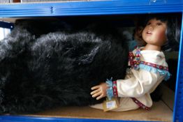 A large cuddly Grizzly Bear by Ditz, two North American Indian Dolls and sundry