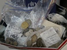 Two Victorian silver crowns and a quantity of mixed coinage and similar