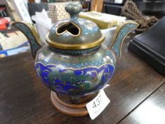 A 19th century Chinese Cloisonne enamel censer with pierced corner, height 10.5cms