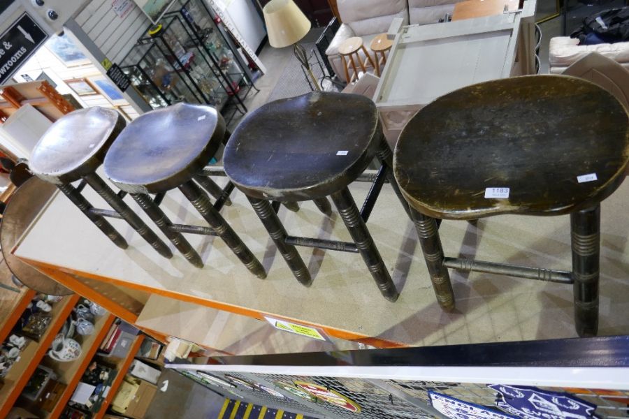 A set of four beech stools, having turned legs - Image 2 of 2
