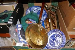 A box of mixed collectables including blue and white china, etc