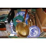 A box of mixed collectables including blue and white china, etc