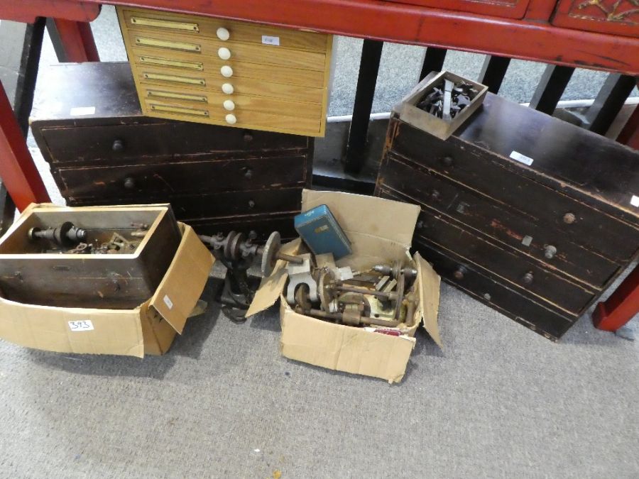 Of horological interest; a quantity of watch makers tools, watch parts, etc (some in chests)