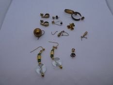 Collection of 9ct and other earrings including 9ct yellow gold hoop set, gross weight 8.9g approx. G