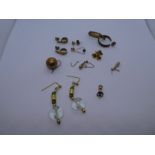 Collection of 9ct and other earrings including 9ct yellow gold hoop set, gross weight 8.9g approx. G