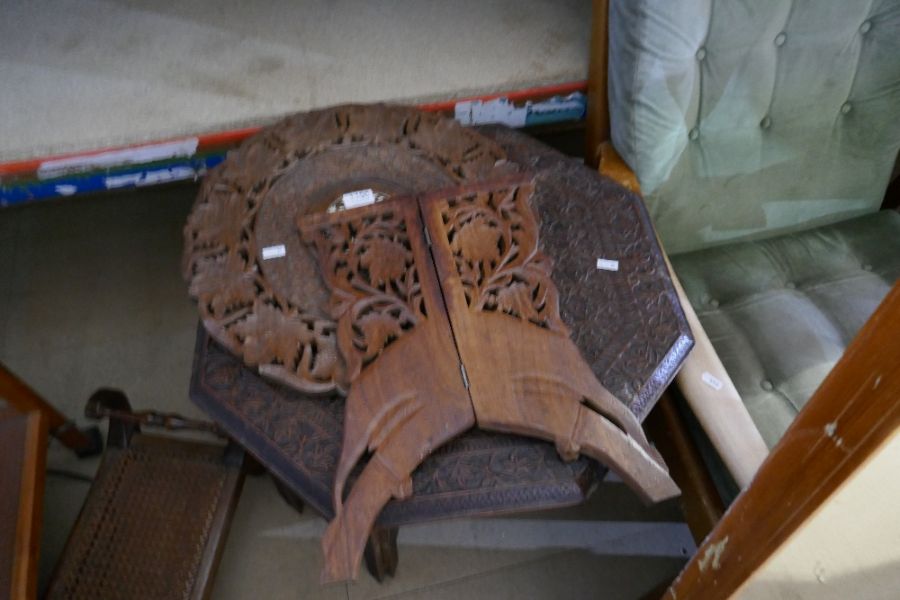An octagonal carved carved table on folding table and one other - Image 5 of 7