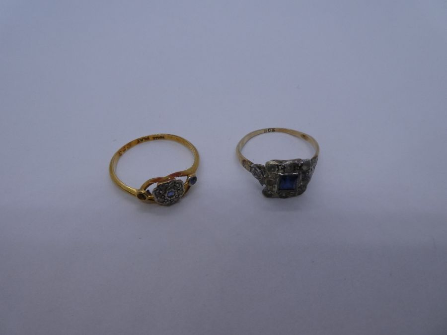 Art Deco design 18ct and Platinum sapphire and diamond ring, AF, one sapphire missing, together with - Image 3 of 3