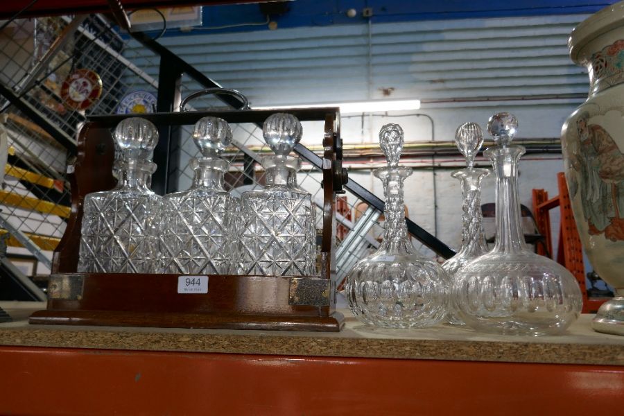 A wooden and silver plate tantalus, plus an additional three separate decanters - Image 2 of 2