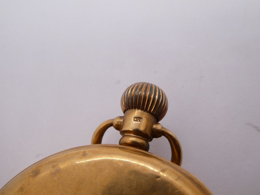 Antique 9ct yellow gold pocket watch with gold case and dust cover, case marked 91273, winds and tic - Image 3 of 5