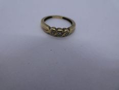 15ct yellow gold diamond set trilogy ring, size K, 1.8g approx, marked 15ct DIA. Gold content value