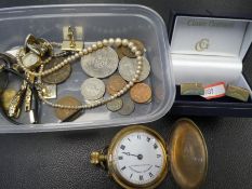 Superior Timekeeper gold plated pocketwatch, cased cufflinks,Pearl necklace and a selection of old c