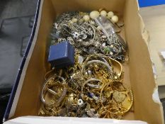 Quantity of costume jewellery to include silver charm bracelet, silver gate link, St Christopher's,