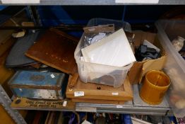 A large lot of framed pictures and prints, reference books and a leather bound writing slope, plus C