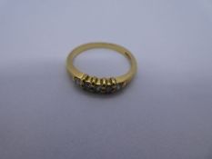 18ct yellow gold 5 stone diamond ring, size L, 2.5g approx