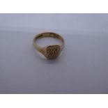 9ct rose gold signet ring inscribed with initials, marked 375, size O/N, 3.7g approx. Gold content v