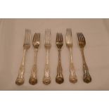 A set of six Victorian heavy Kings pattern silver forks, hallmarked London 1892, John Aldwinckle and