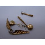 Three pairs of yellow metal drop earrings including floral engraved pair, 5g approx. Gold content va