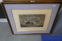 A selection of 19th century prints depicting bull fighting etc