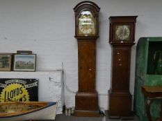 An early 19th century chain driven chiming longcase clock, the brass dial 30cms with moon phase top,
