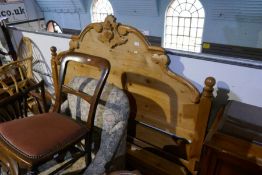 A pine double bed having carved decoration