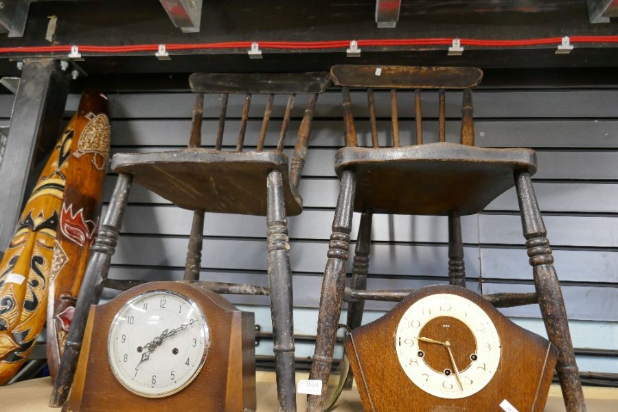 Two kitchen stickback chairs and two mantle clocks, one being stamped 'Smiths' - Image 3 of 3