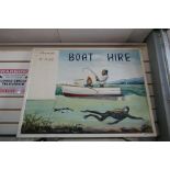 A large vintage painted boat hire sign