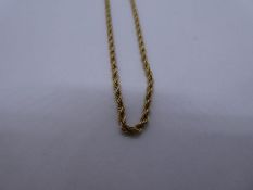 9ct yellow gold rope twist necklace AF, marked 375, 2g approx. Gold content value estimate given at