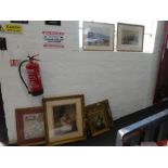 A Watercolour of Canal lock, an antique map and other pictures