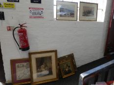 A Watercolour of Canal lock, an antique map and other pictures