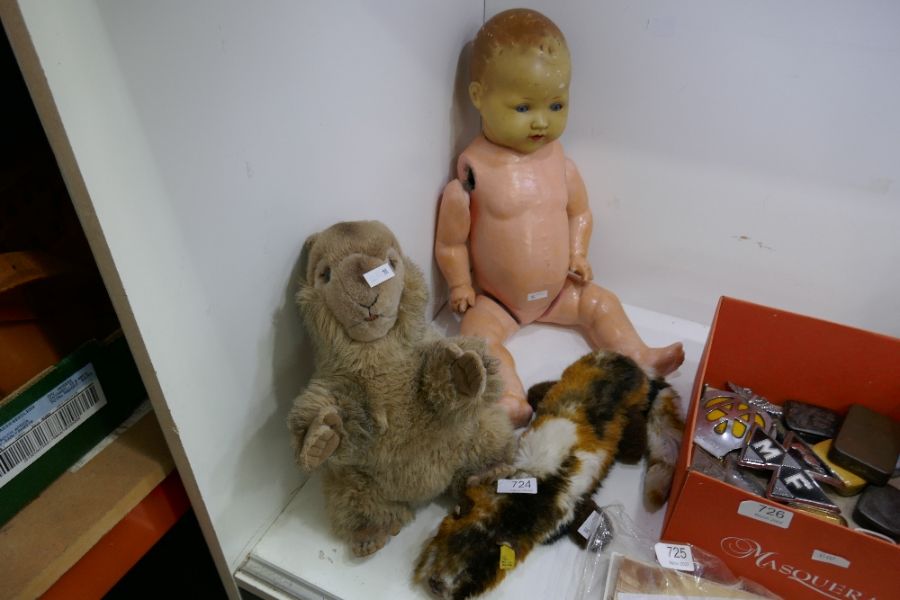 A selection of Steiff animals and vintage bisque headed doll - Image 2 of 2