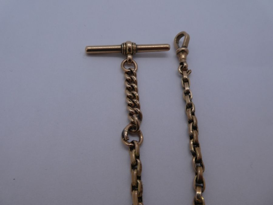 Antique 9ct rose gold watch chain, with loop catch and T bar, marked 375, 31cm, 15.1g approx. Gold c - Image 2 of 5