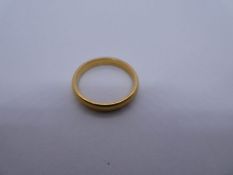 22ct yellow gold wedding band, marked 22, WWL, 4.1g approx, size N/M. Gold content value estimate gi