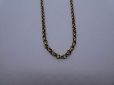 9ct yellow gold long belcher chain, approx 98cm, marked 375, 38.4g approx. Gold content value estima