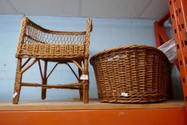 A Childs wicker chair and basket