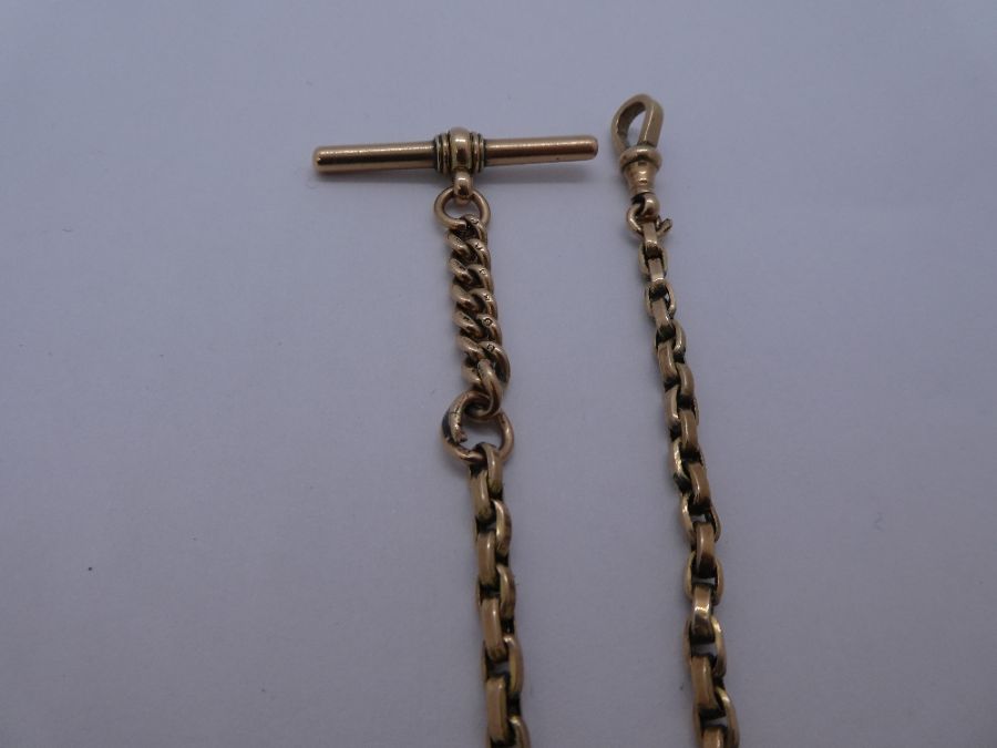 Antique 9ct rose gold watch chain, with loop catch and T bar, marked 375, 31cm, 15.1g approx. Gold c - Image 5 of 5