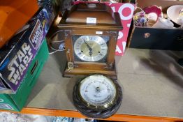 Urgos mahogany cased mantle clock and vintage barometer