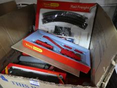 Box of Hornby OO guage to include boxed freight train set, boxed Breakdown Crane set and a quantity