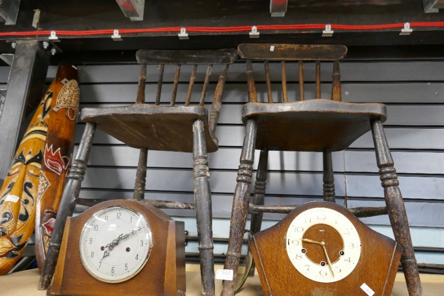 Two kitchen stickback chairs and two mantle clocks, one being stamped 'Smiths' - Image 2 of 3